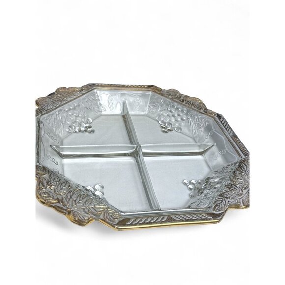 Vintage Jeannette Glass Relish Tray Grape Motif - Picture 2 of 9